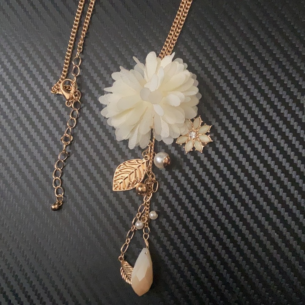 Long Flower Statement Necklace